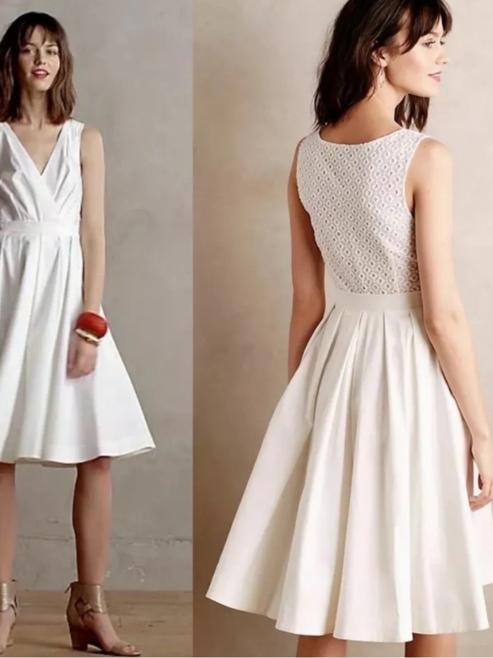 NWT Anthropologie Collette Dinnigan Pleated Trellis Dress in White Sz 10 - Picture 3 of 10